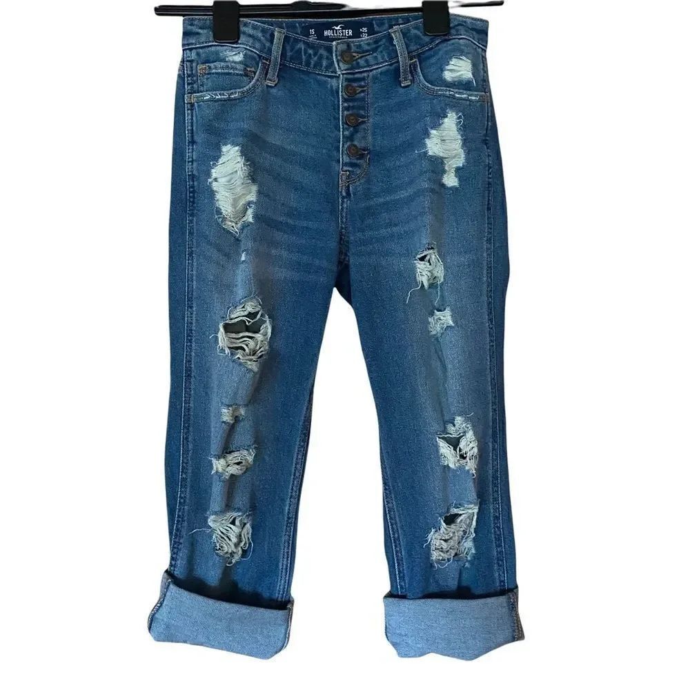 Hollister Mid-Rise Cropped Boyfriend Distressed jeans 25X22